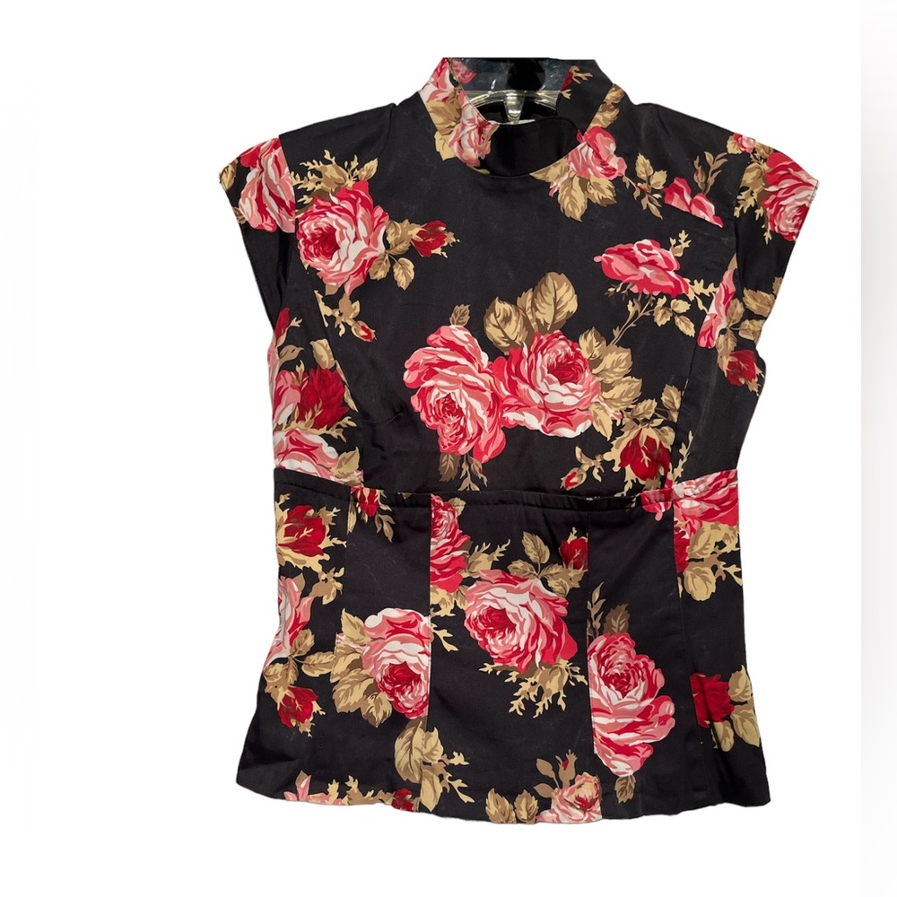 Karen Millen Mandarin Collar Floral Blouse Size 4